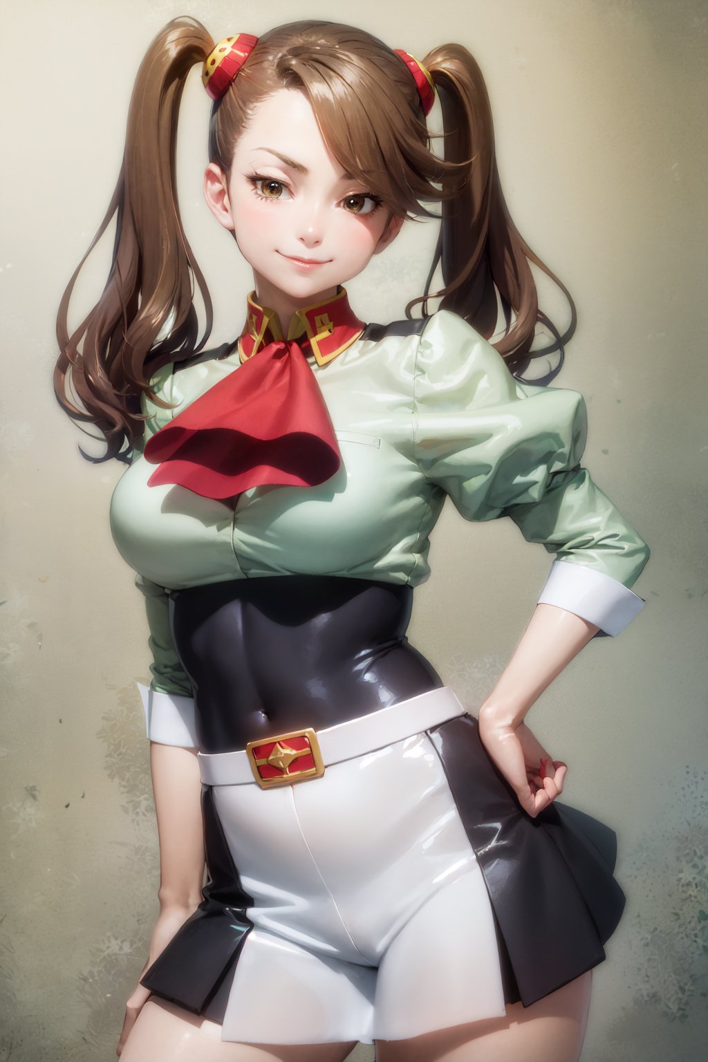 00128-1759707305-(masterpiece, best quality_1.2), , cowboy shot, solo, 1girl, sazaki kaoruko, smirk, looking at viewer, hand on hip, twintails, h.jpg
